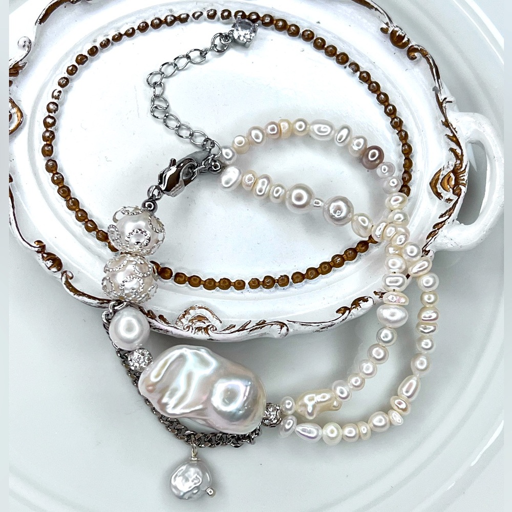 Handmade High Quality Freshwater Flameball Organic Pearl Braided Bracelet 24mm